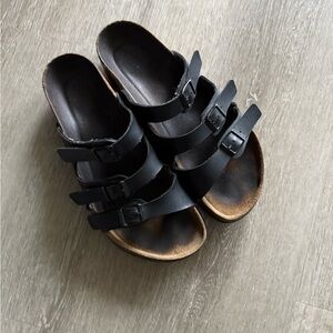Black Triple Strap Birkenstock Sandals